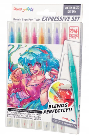PISAK PENTEL BRUSH MANGA SET 8 SZT