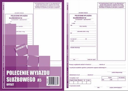 Druk Polecenie wyjazdu słuzbowego Emeko 887 A5
