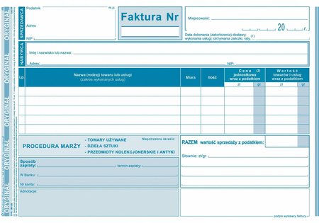 Faktura marża towary antyki M i P 195-3E A5 80