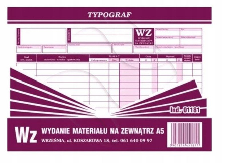 Wydanie materiału na zewnątrz Typograf 01181 A5 80