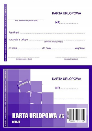 Druk Karta urlopowa Emeko 811 Offset A6