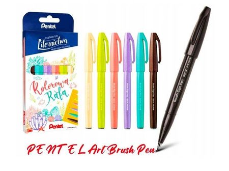 Pisak Pentel brush Signt Pen 6 sztuk Kolorowa Rafa