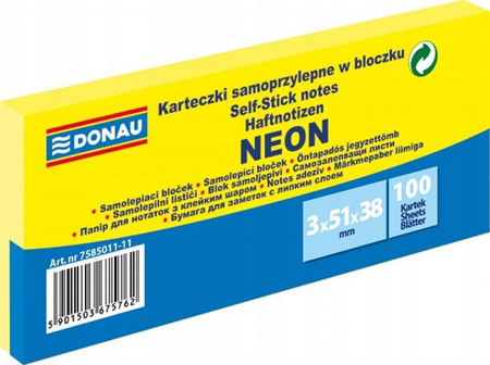 Bloczek samop. DONAU 38x51 3x100szt neon żołty
