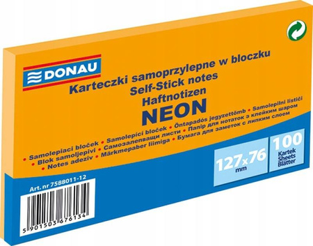 Bloczek samop. DONAU 127x76 100szt neon orange