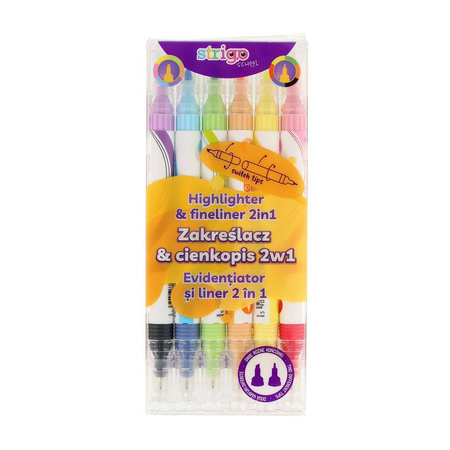 ZAKREŚLACZ I CIENKOPIS STRIGO 2W1 6 KOLORÓW