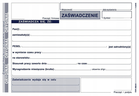 Zaświadczenie o zatrudnieniu M&P 502-5 A6