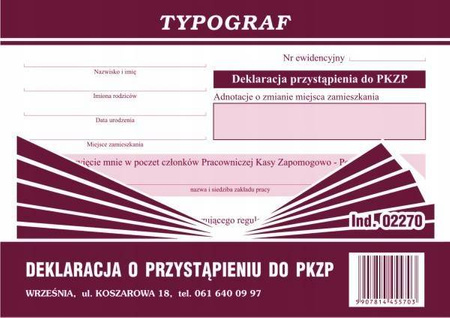 Deklaracja przystąpienia do PKZP Typograf 02270