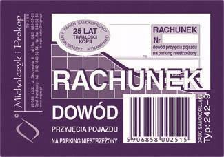 Dowód przyjęcia pojazdu na parking n. 242-9 A7 80