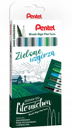 Pisaki Pentel Brush 6 sztuk Zielona Wzgórza
