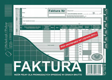 Faktura wzór pełny brutto M i P 143-3E A5 80