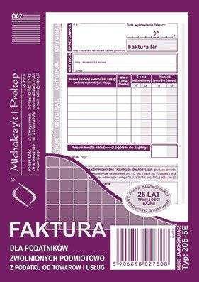 Faktura dla zwolnionychz podatku MiP 205-5E A6 80