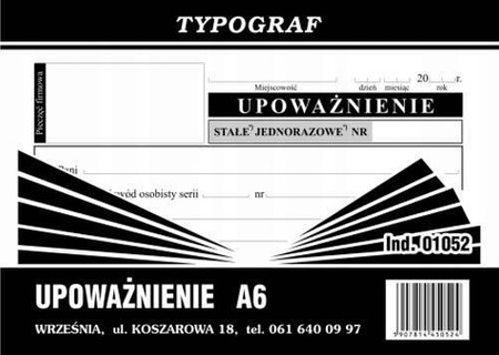 Upoważnienie Typograf 01052 A6 80 kartek