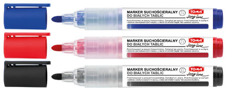 MARKER TOMA DO TABLIC LONG LINE 1000M OKRĄGŁY KOMPLET 3 KOLORY + ŚCIERAK