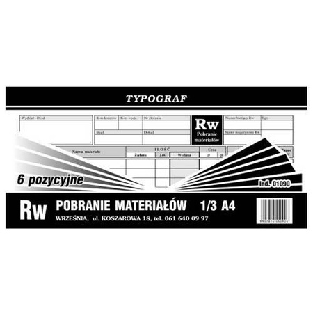 Druk RW 1/3 A4 1 pozycja Tyograf