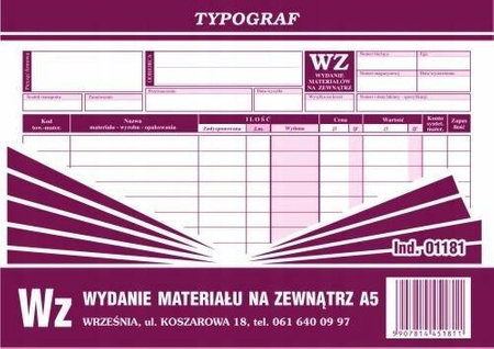 Wydanie materiału na zewnątrz Typograf 01181 A5 80