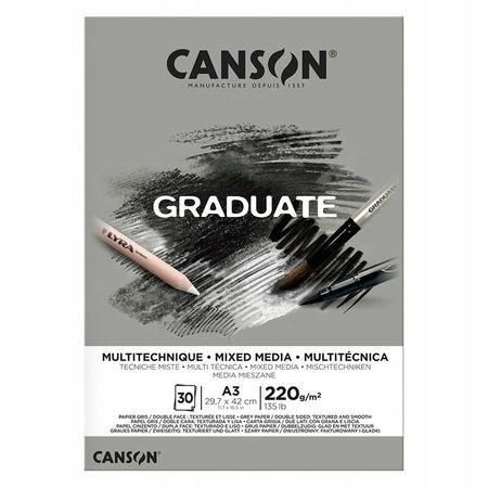 BLOK_MIX-MED. CANSON GRADUATE A3 220g 20A GREY FILA