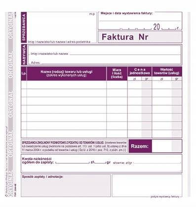 Faktura dla zwolnionych z podatku 204-4E 2/3A5 80