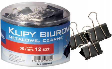 Klipy biurowe Tetis GK001 12 sztuk rozmiar 50 mm