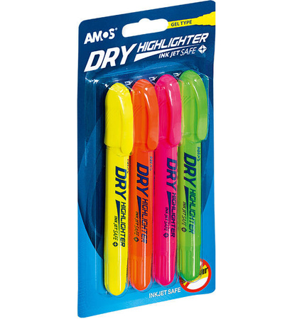 Zakreślacz w sztyfcie AMOS HLD4B1  4 kolory neon blister
