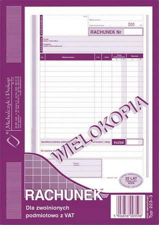 Rachunek dla zwolnionych z podatku MiP 223-3 A5 80