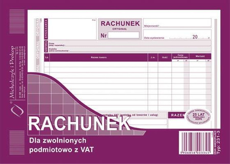 RACHUNEK A5 ZW.Z VAT M&P 231-3