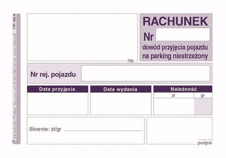 Dowód przyjęcia pojazdu na parking n. 242-9 A7 80