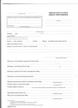 Arkusze ocen dla uczniów szkoły podstawowej dla dzieci i młodzieży