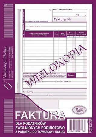 Faktura dla zwolnionych z podatku MiP 201-3E A5 80