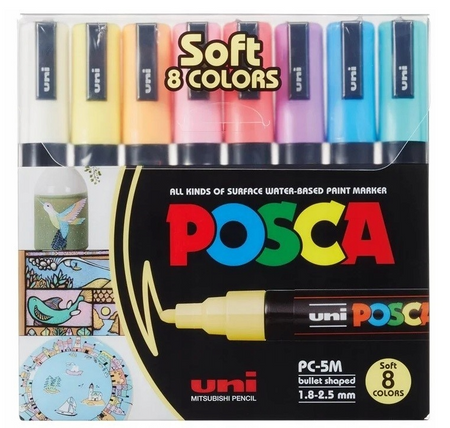 MARKER UNI PC-5M ZESTAW 8 KOLORY  POSCA PASTEL !!!!