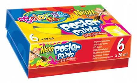 Farby plakatowe 6 kolorów 20 ml Neon Colorino