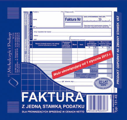 Faktura z jedną stawką podatku MiP 131-4E 2/3A5 80