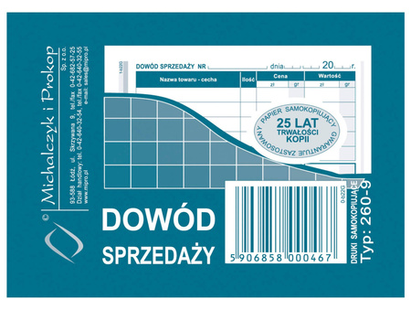 Dowód sprzedaży paragon M&P 260-9 A7 80 kartek