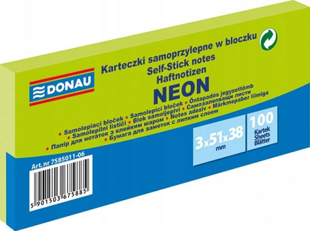 Bloczek samoprzylepny neon zielony karteczki