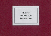 Rejestr wydanych świadectw (oprawa introligatorska)
