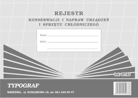 Rejestr konserwacji i napraw urz. chłodn. Typograf