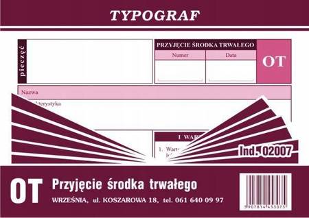Przyjęcie środka trwałego Typograf 02007 A6 80k
