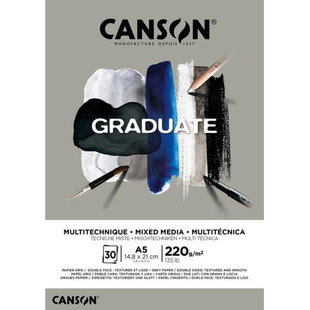 BLOK_MIX-MED. CANSON GRADUATE A5 220g 20A GREY FILA