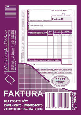 Faktura dla zwolnionychz podatku MiP 205-5E A6 80