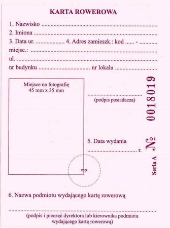 Karta rowerowa dla uczniów 10 SZT