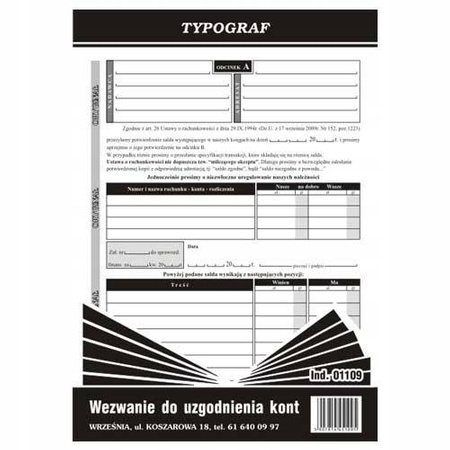 Druk wezwanie do uzgodnienia kont A5 Typograf 0110