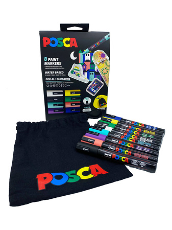 Zestaw markerów Uni Posca PC-5M 8 kolorów + torba