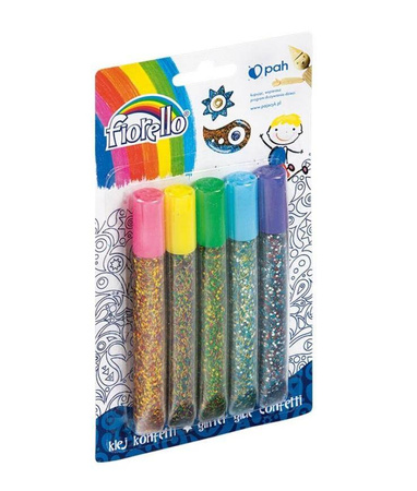 Klej brokatowy confetti Fiorello 5 kol. x 13 ml