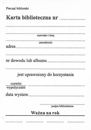 Karta biblioteczna (karton)