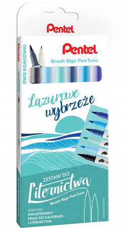 Pisaki Pentel Brush 6 sztuk Lazurowe Wybrzeże