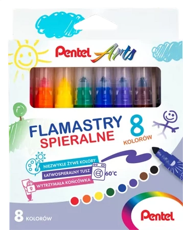 Flamastry spiralne Pentel 8 kolorów