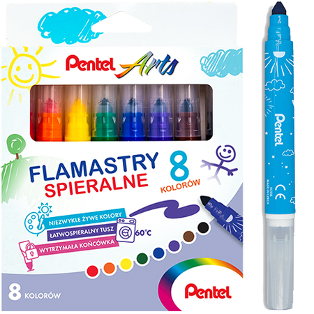 Flamastry spiralne Pentel 8 kolorów