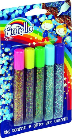 Klej brokatowy confetti Fiorello 5 kol. x 13 ml