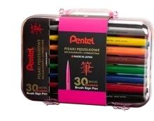 Zestaw 30 pisaków pędzelkowych do kaligrafii Pentel