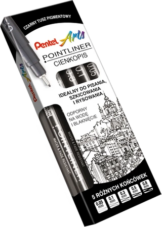 Pentel zestaw cienkopis kreslarski Pointliner 5 sztuk