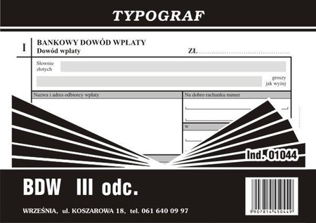 Bankowy dowód wpłaty III odc. Typograf 01044 A6